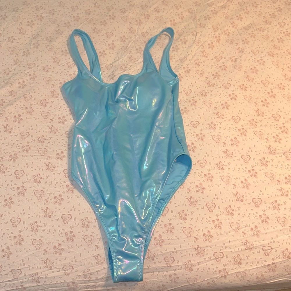 Metallic blue swimsuit